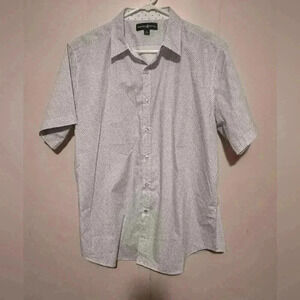 Beverly Hills Polo Club Shirt Men's Sz L White Tiny Navy Flowers Button Up